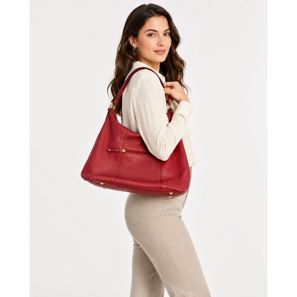 Tignanello Red Pebbled Leather Hobo Shoulder Bag Gold Hardware Large Slouchy